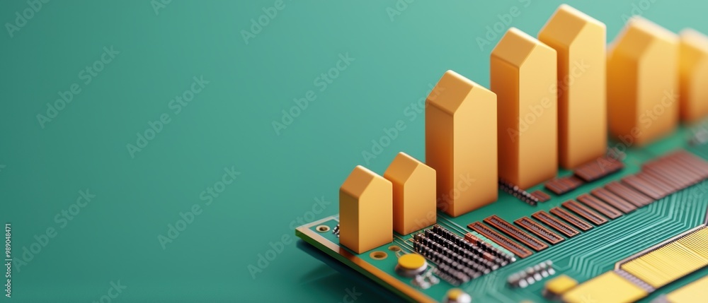 Poster data visualization with yellow bars on circuit board