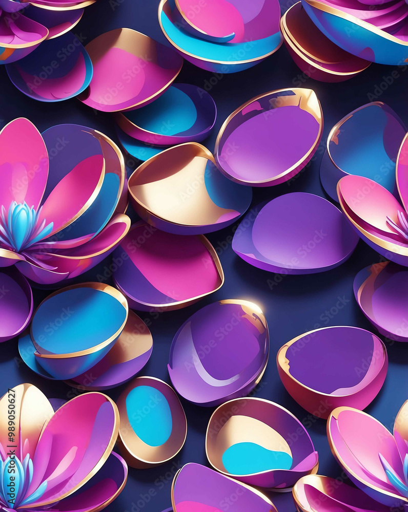 Sticker Abstract purple petals and metallic tones seamless design pattern wallpaper