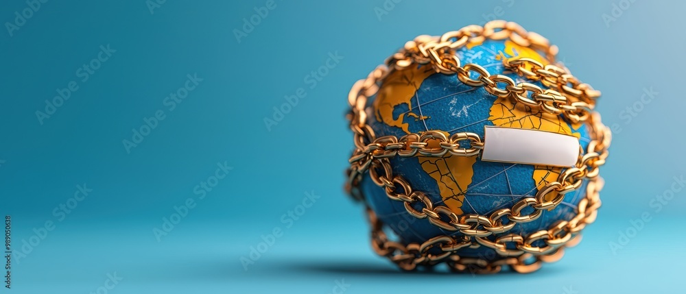 Poster globe locked in chains representing global issues