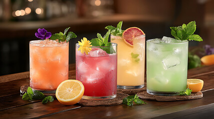 Fototapeta premium Refreshing summer cocktails with vibrant garnishes