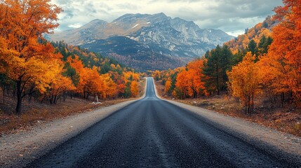 Scenic Mountain Road with Fall Foliage in Autumn Colors