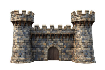 Medieval stone castle with towers, isolated on a white background. transparent background