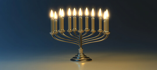 Fototapeta premium Simple and Elegant Hanukkah greeting card designed with a minimalist approach featuring a spacious blank area on the lower right for a custom message surrounded by light 3D textures