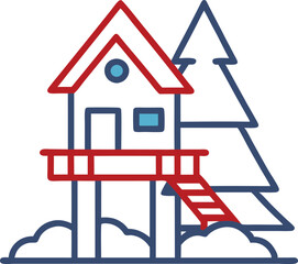 Winter Wonderland Vector Treehouse in Snowy Serenity

