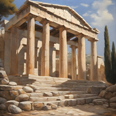 Ancient Greek Temple, Oil Painting