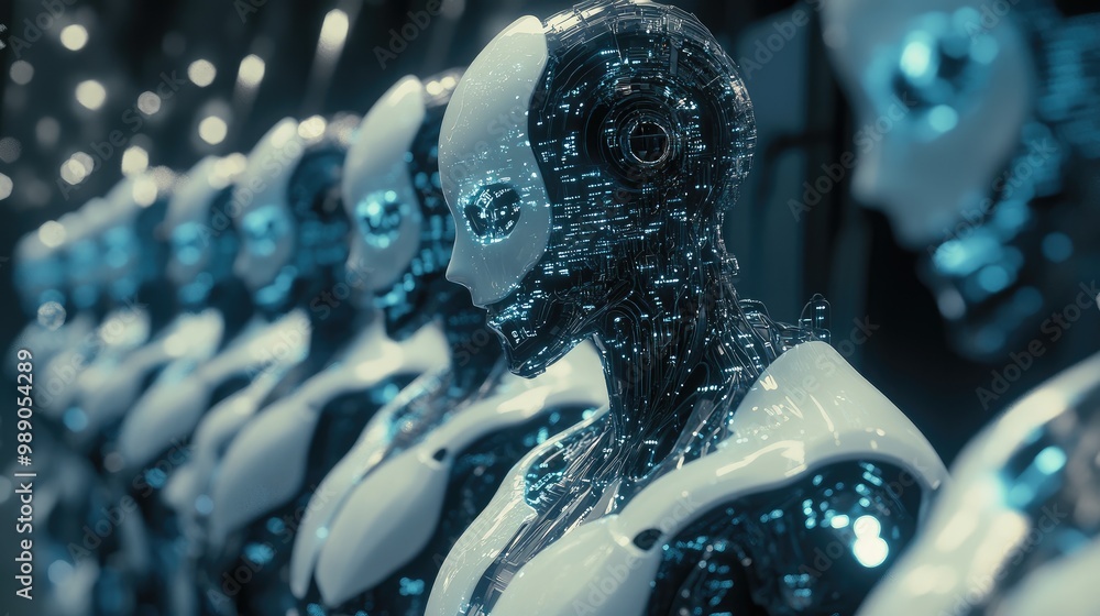 Poster ai robots bridging human input, data streams, and advanced neural networks in an interconnected big 