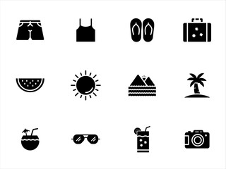 Summer Vacation Glyph Icons set.