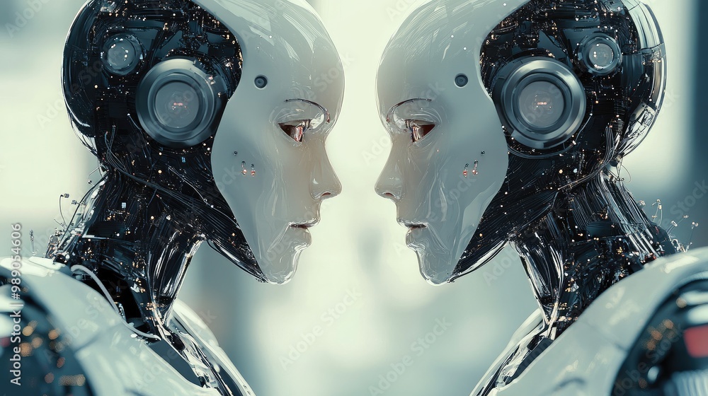 Poster ai robots bridging human input, data streams, and advanced neural networks in an interconnected big 