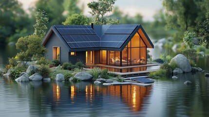 Obraz premium Modern Solar Powered Home in Serene Environment