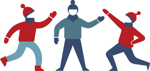 Playful Friends Engaged in Snowball War Vector Design
