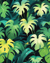 Lush jungle leaves with subtle accents seamless pattern wallpaper design