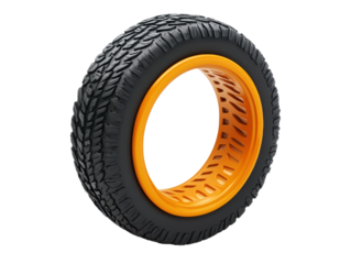 Orange and black tire, isolated on a white background. transparent background