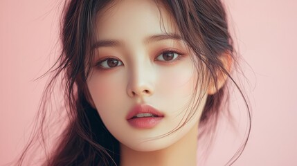 Fototapeta premium A beautiful Korean woman with long hair