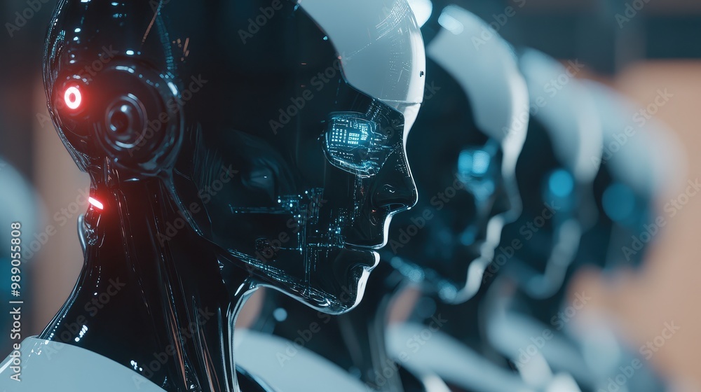 Poster ai robots visualizing the transfer of human data through big data systems, with an emphasis on ai br