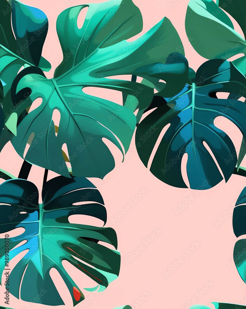 Poster Monstera leaves with minimalist accents seamless wallpaper design pattern