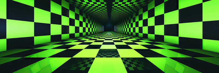 8-Bit Arcade Game Scene: Classic Black and Green Checkered