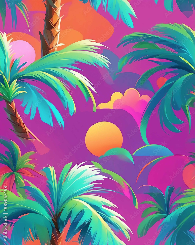 Poster palm trees with soft gradients seamless design pattern wallpaper