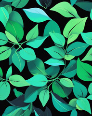 Soft green leaves with chic black lines seamless design wallpaper pattern