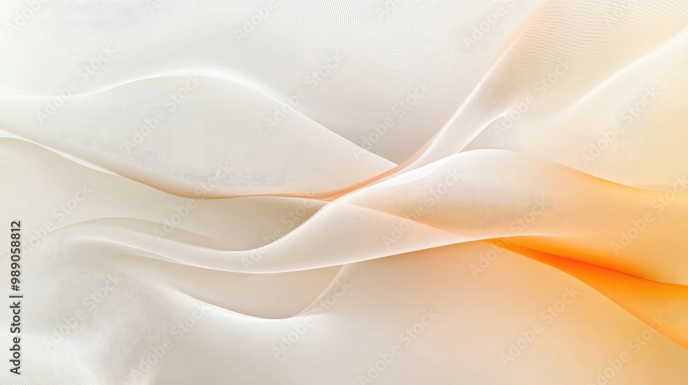 Poster abstract white-orange gradient with soft flowing wave designs, creating a fresh and vibrant backdrop