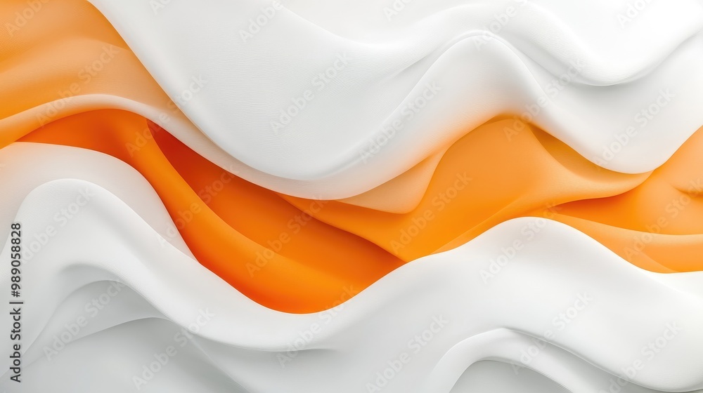 Poster abstract white-orange gradient with soft flowing wave designs, creating a fresh and vibrant backdrop