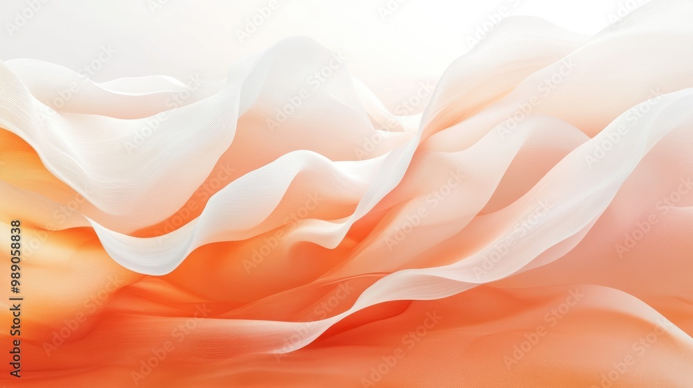 Poster abstract white-orange gradient with soft flowing wave designs, creating a fresh and vibrant backdrop