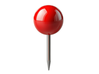 Red pin on metal holder, white isolated background. transparent background