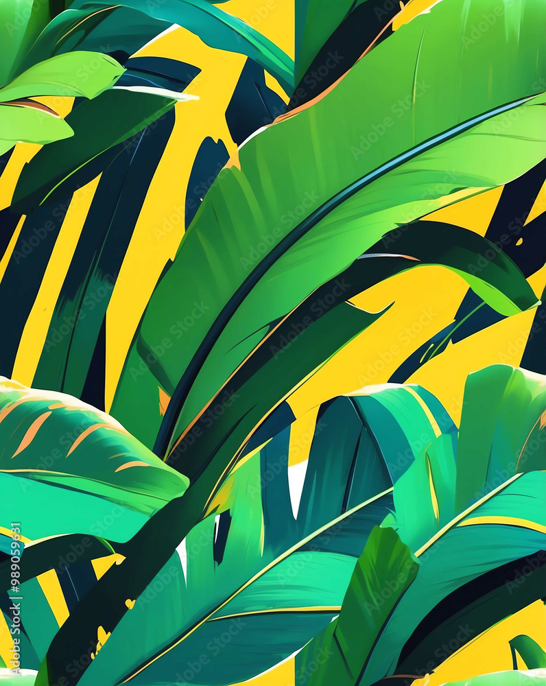 Poster abstract banana leaves with sharp lines seamless wallpaper pattern design