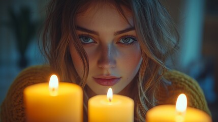 Woman Reading by Candlelight in a Relaxing Spa Setting