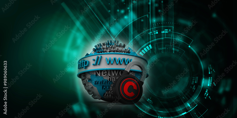 Poster 3d rendering https www sign on globe protected copyright lock