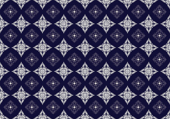 Damask seamless pattern with white fabric pattern and navy blue background