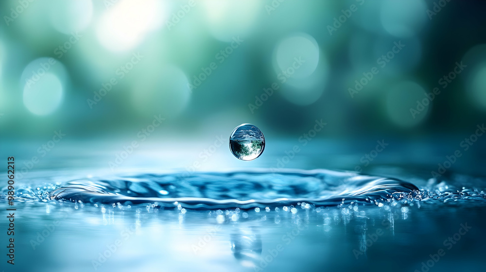 Poster water drop splashing into still water, creating ripples