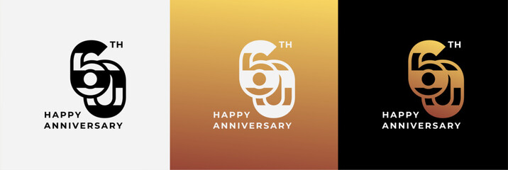 Logo 60th, 60 years anniversary, Creative template for celebration, birthday, greeting and invitation. Editable file