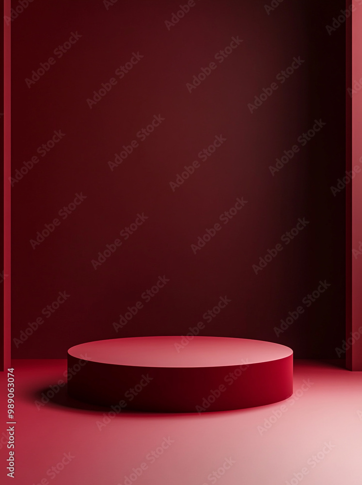 Aufkleber red background, empty product display podium on red floor with dark maroon background. simple and cl