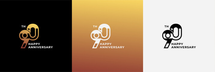 Logo 90th, 90 years anniversary, Creative template for celebration, birthday, greeting and invitation. Editable file