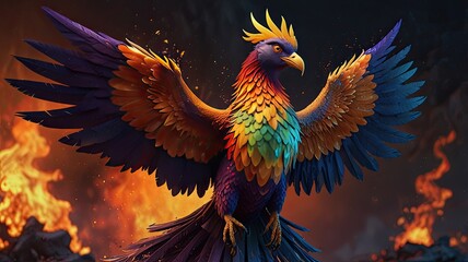 Fototapeta premium Colorful tropical parrot illustration with red and yellow feathers, perched on a green floral branch