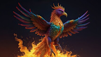 Fototapeta premium Colorful tropical parrot illustration with red and yellow feathers, perched on a green floral branch