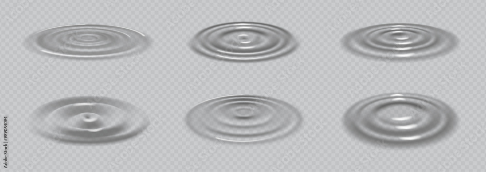 Poster ripple water waves side view. vector rain drop fall circular splash on puddle surface, pure water or