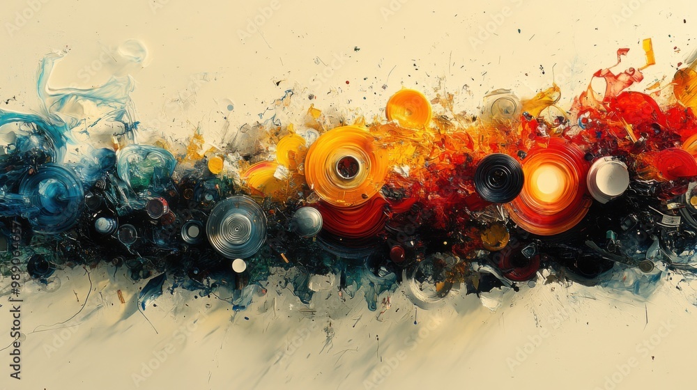 Poster abstract art with colorful circles and splashes
