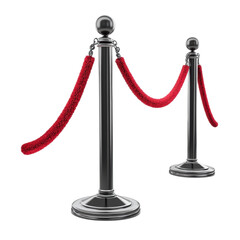 Stanchion barrier with red rope on white isolated background. transparent background
