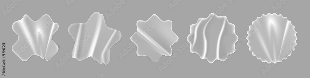 Poster glued texture of plastic tags or stickers. vector isolated realistic crumpled and wrinkled glossy ba