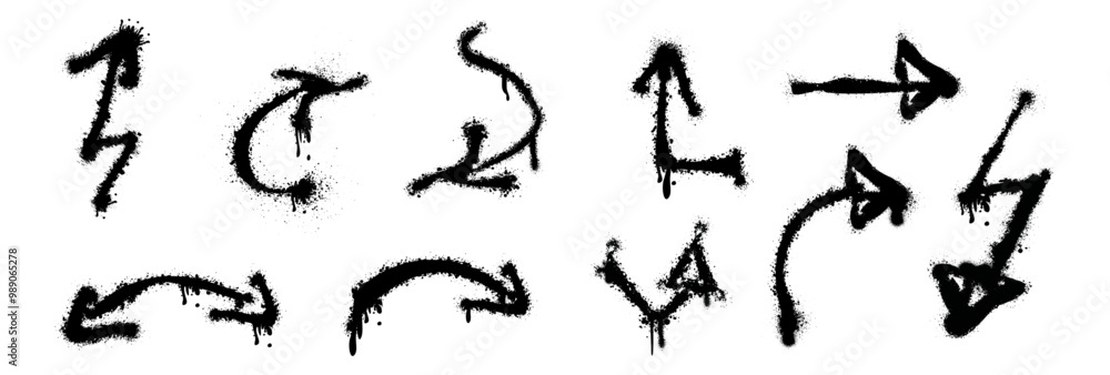 Poster spray painted street art, set of arrow in grunge style. vector isolated direction drip symbols with 