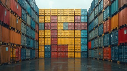 Fototapeta premium Stack of Colorful Shipping Containers at a Port