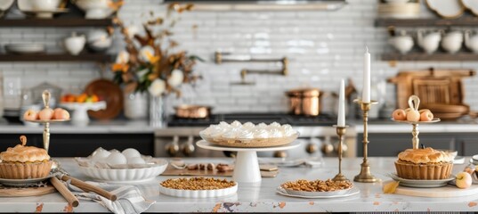 Elegant Thanksgiving Dessert Table with Pumpkin Pie, Apple Tart, and Pecan Bars for Fall Celebrations