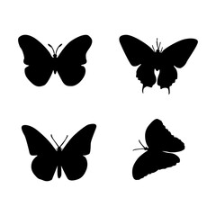 A set of butterflies in silhouette on a white background 