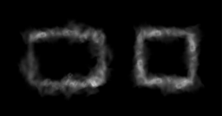 Realistic smoke frames, isolated geometric shapes vapor borders in form of rectangle and square. Vector set of smoky boundaries with fog or haze. Puff cloudy effect, mist traces banners