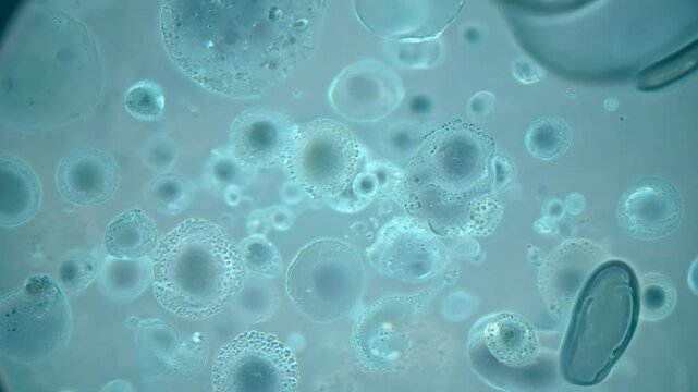 Microscopic view of cells and microorganisms, representing the scientific study of viruses, microbes, and the discovery of new virus strains during pandemics