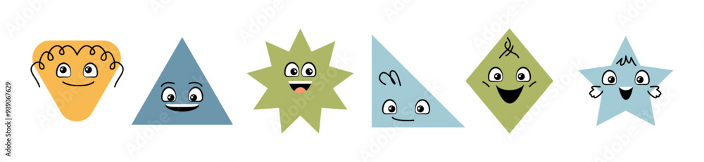 Poster geometric shapes, cute funny elements compositions in doodle style. vector isolated kids geometry, t