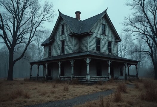 Haunted house, old worn-down abandoned home, creepy and spooky