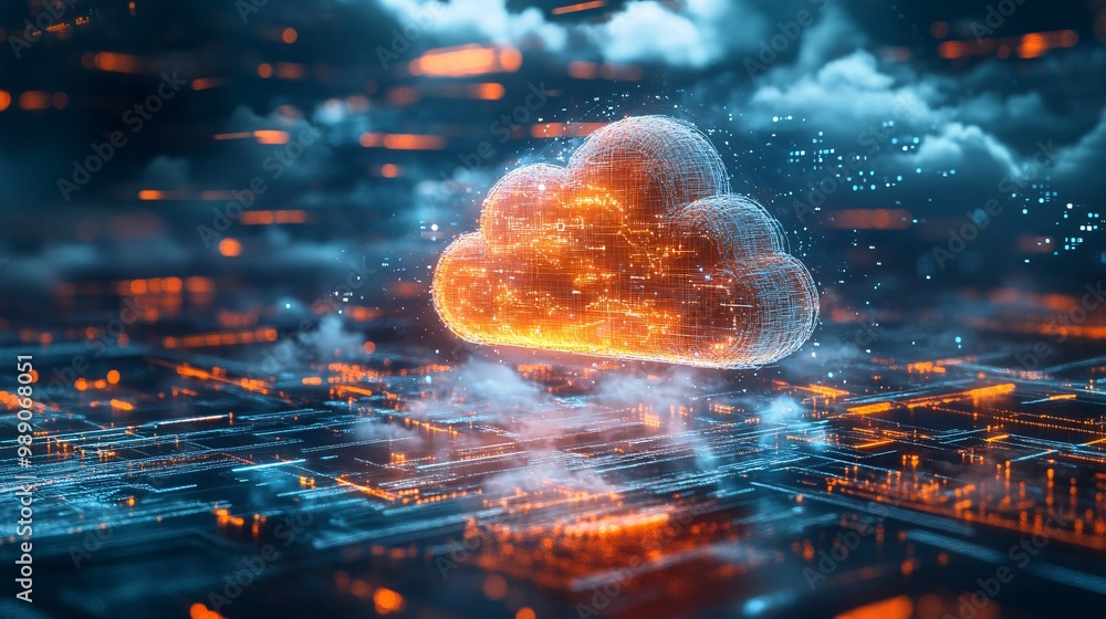 Poster digital cloud computing network data center technology abstract