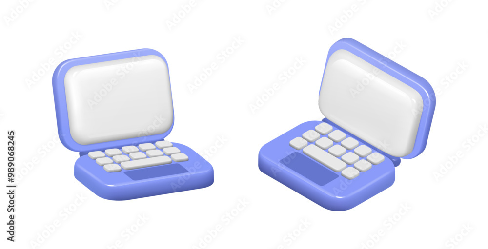 Poster notebooks for communication with white screens, 3 d cartoon design. vector network devices with disp